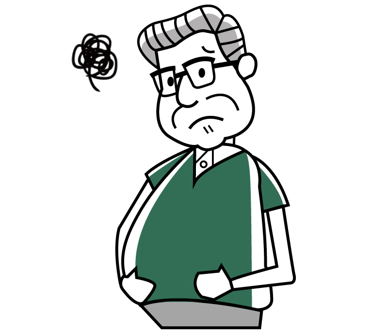 お腹をさする中年男性
