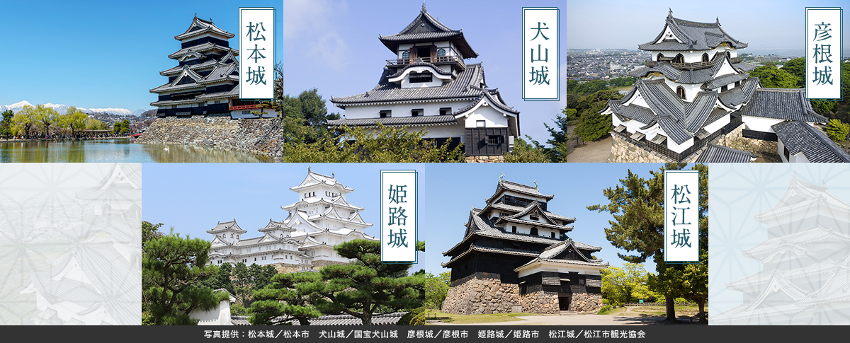 松本城、犬山城、彦根城、姫路城、松江城